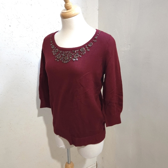Rickis | Embellished rhinestone Burgundy Women's Top cropped sleeves - Picture 1 of 10